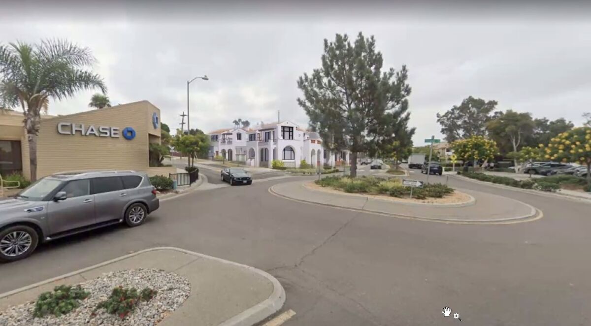 A rendering of the Adelante Townhomes planned for 5575 La Jolla Blvd. (white building in the center)