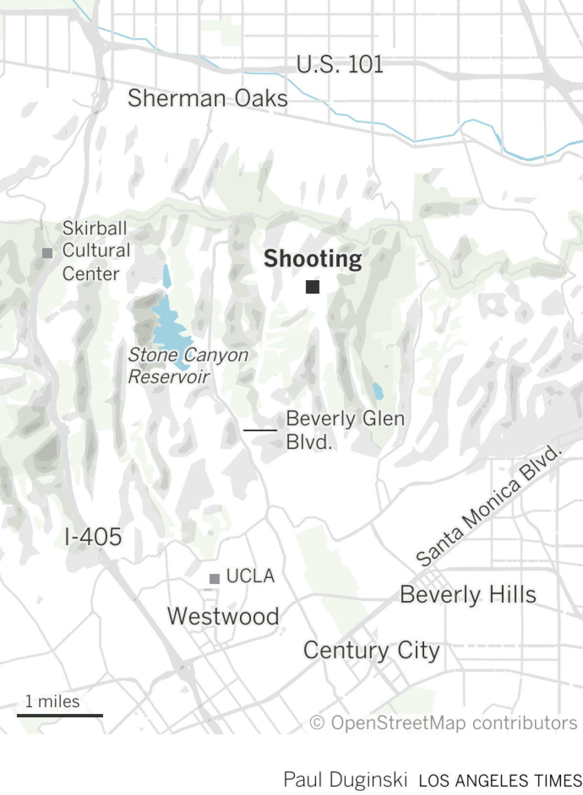 Approximate location of shooting in Benedict Canyon.