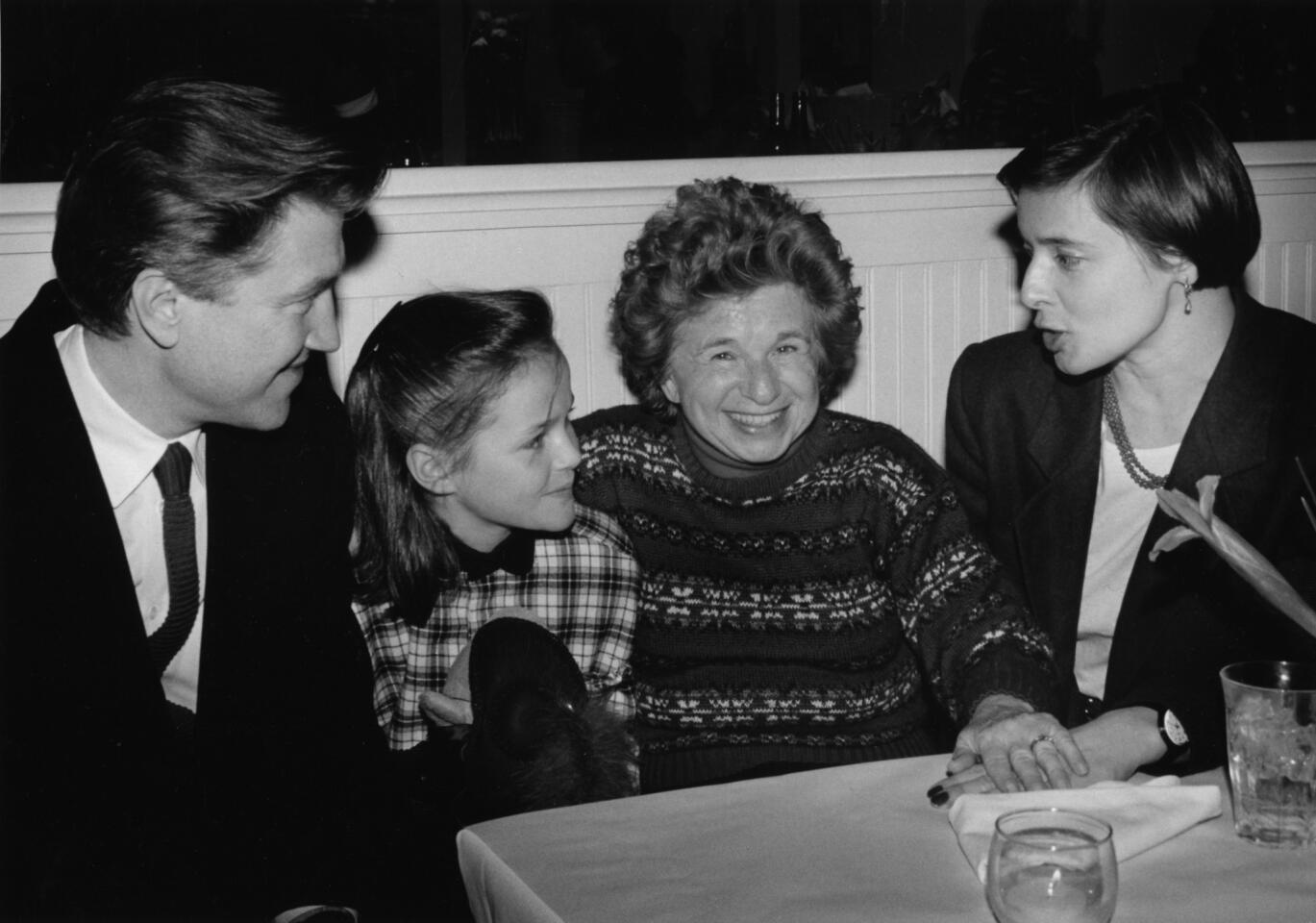 David Lynch, Alexandria Jones, Dr. Ruth Westheimer and Isabella Rossellini in 1988.