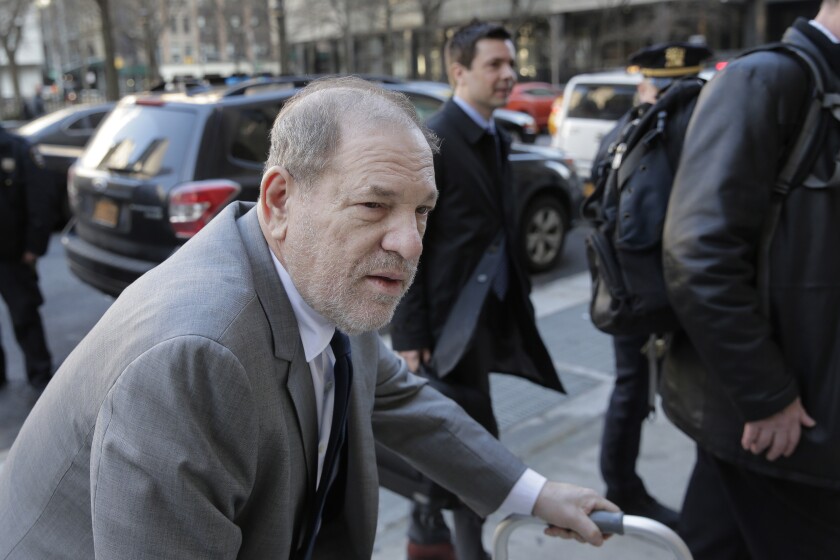 Harvey Weinstein arrives for jury selection in his trial on rape and sexual assault charges, in New York, Wednesday, Jan. 15, 2020. (AP Photo/Seth Wenig)