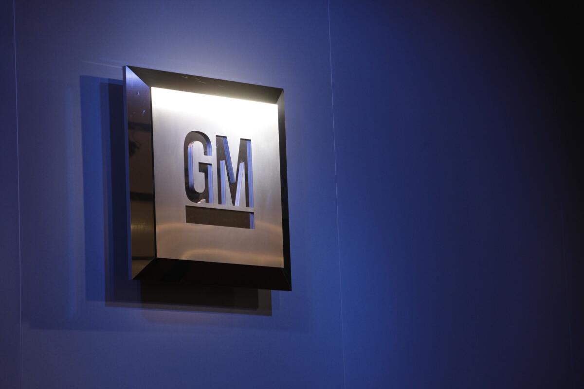 The General Motors logo is on display at the North American International Auto Show in Detroit.