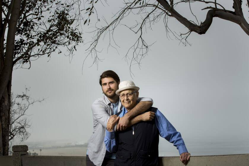 Legendary TV producer Norman Lear with his filmmaker son, Ben Lear, in Palisades Park.