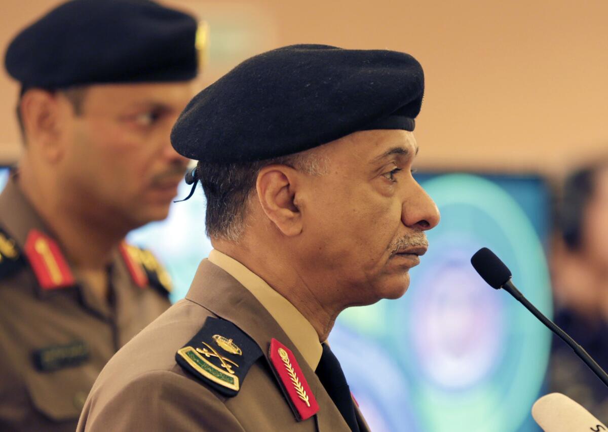Saudi Interior Ministry spokesman Maj. Gen. Mansour Turki holds a news conference in Riyadh on Friday.