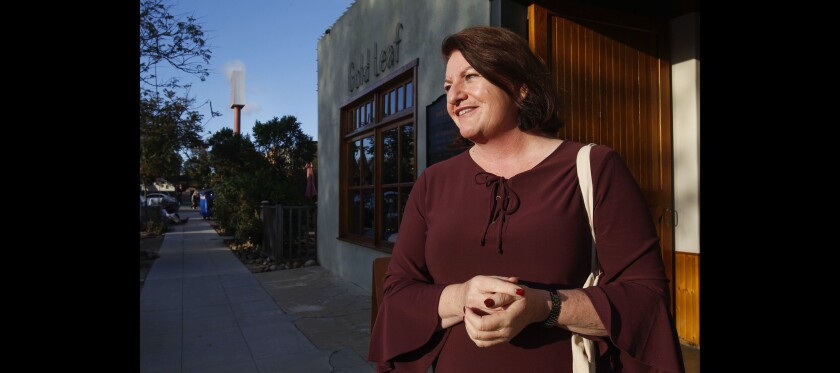 California State Senator Toni Atkins looks around her neighborhood of South Park in San Diego.