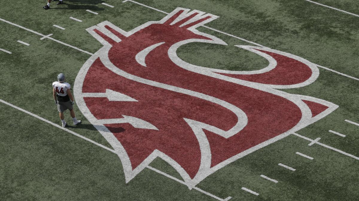 Washington State logo on field.