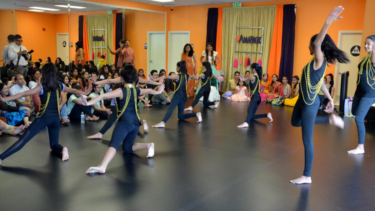 Adaa Dance Academy students perform during the grand opening of Apra Bhandari's new studio in Tustin on Jan. 26.