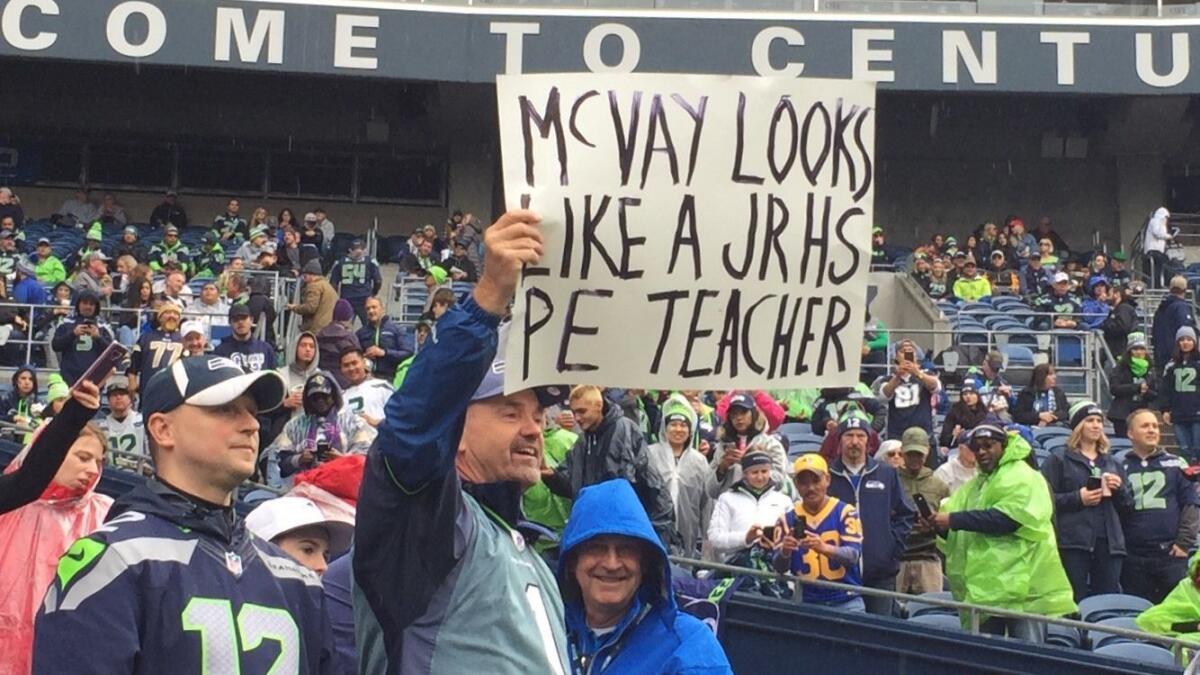 Seahawks fans share their thoughts on Rams coach Sean McVay during a game in October 2018.