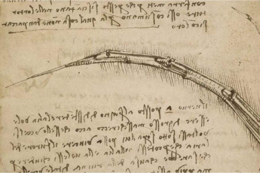 A page from a 1505 notebook created by Leonardo da Vinci, in which he explored the mechanics of flight.