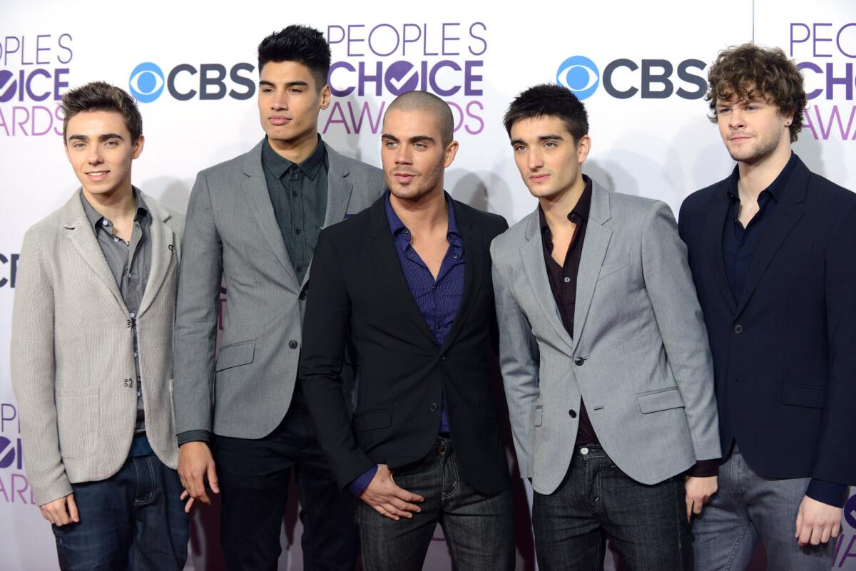 Members of the musical group The Wanted, from left, Nathan Sykes, Siva Kaneswaran, Max George, Tom Parker and Jay McGuiness at the People's Choice Awards in Los Angeles.