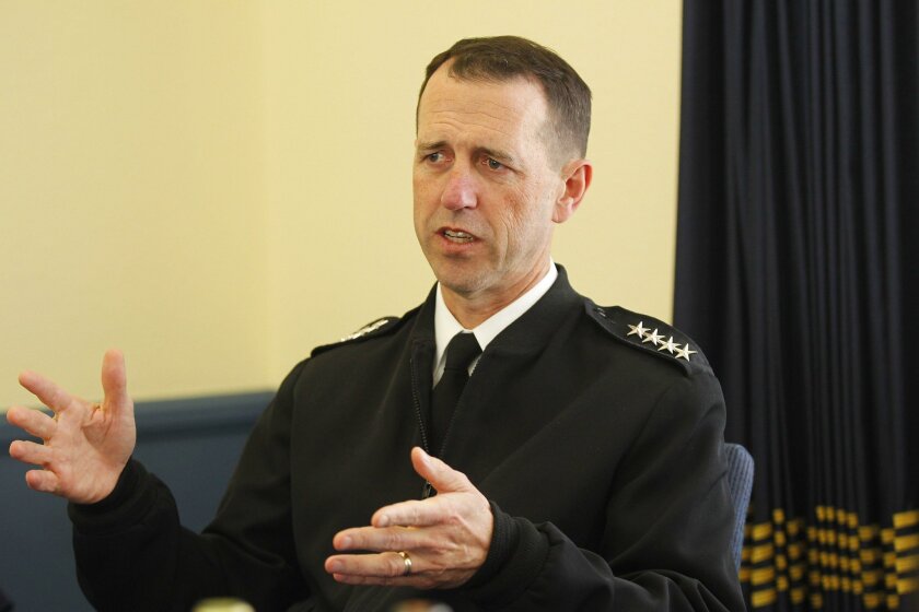 Adm. John Richardson, the chief of naval operations, during a visit to Naval Base San Diego.