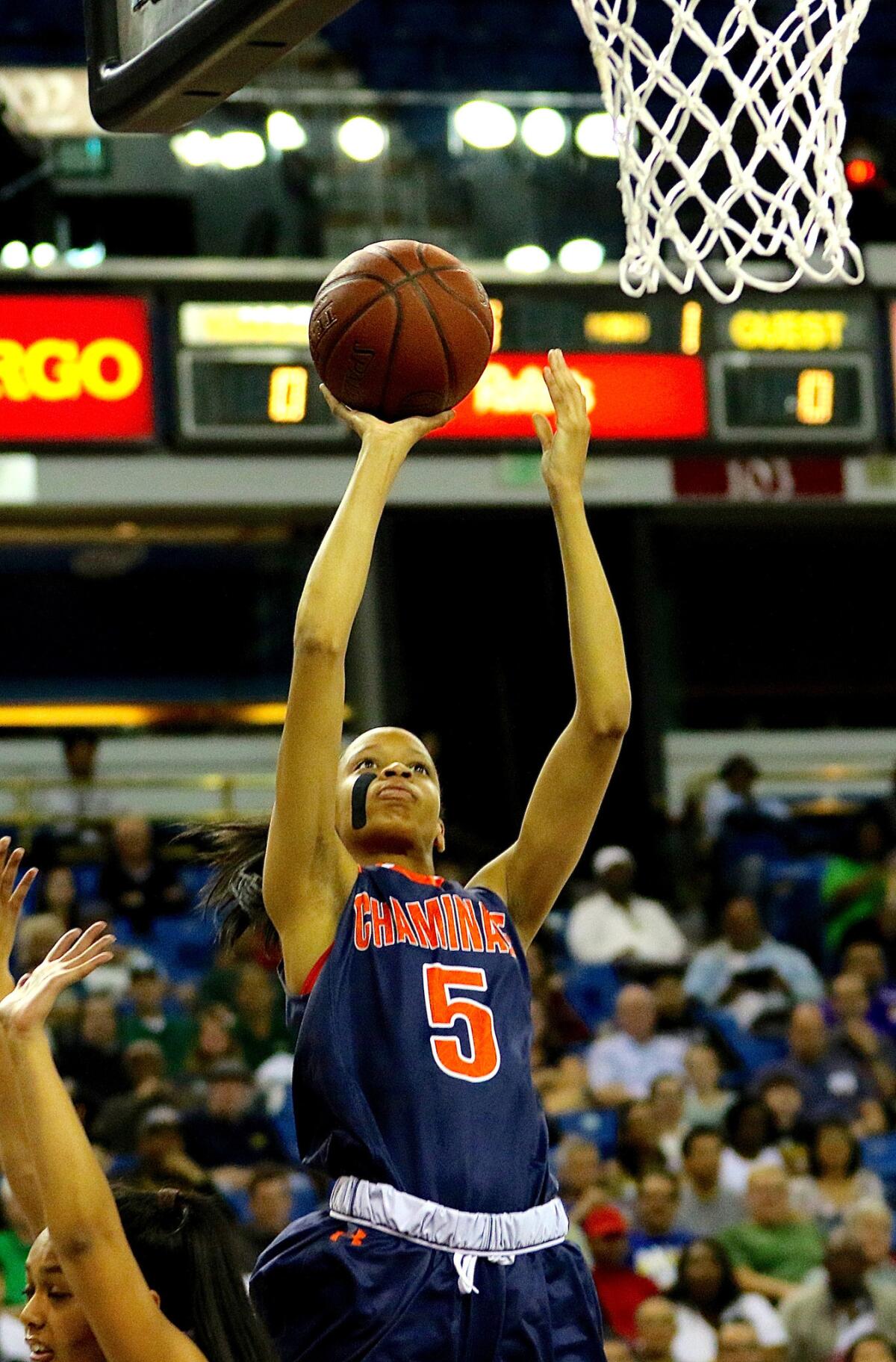 Chaminade's Leaonna Odom shoots a jumper for two of her Open Division finals record 33 points against Miramonte.