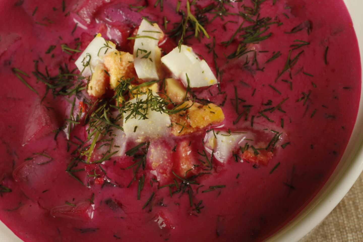 Borscht topped with chopped egg