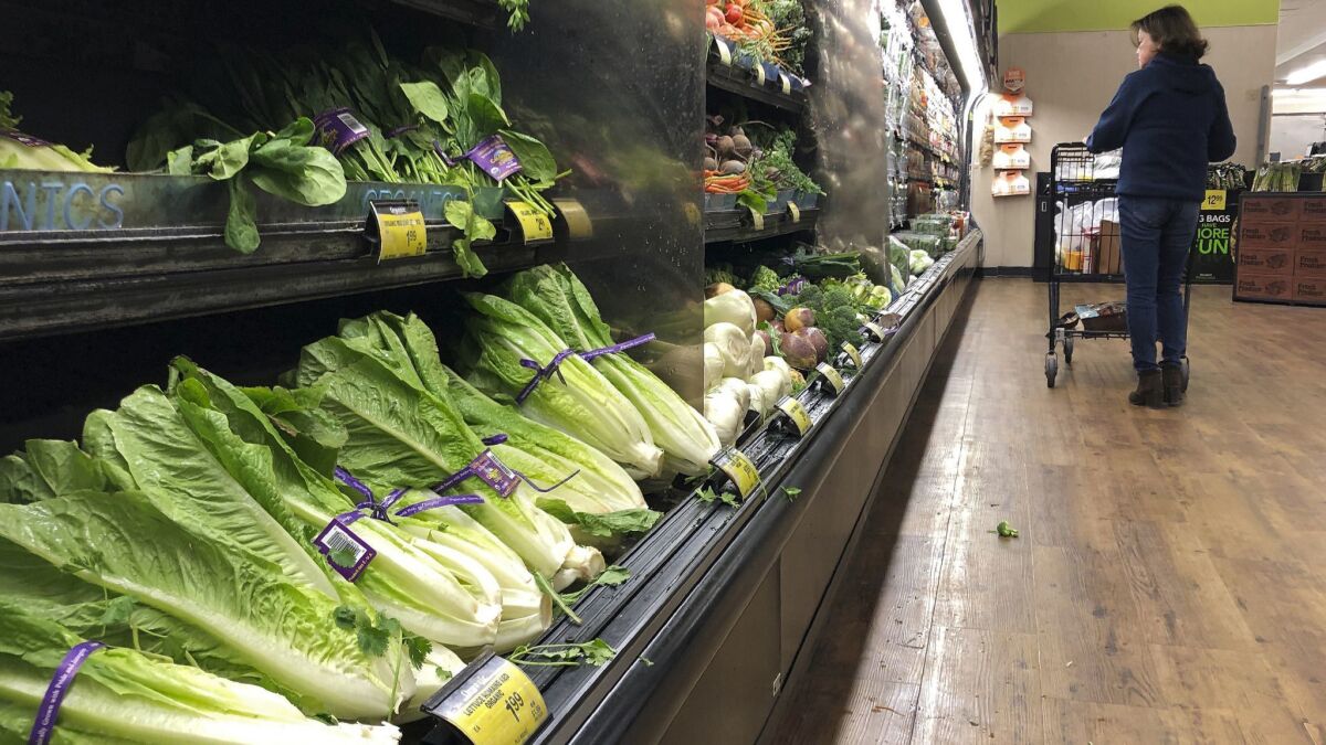 Romaine lettuce sits on a refrigerated shelf at a Simi Valley grocery store in November.