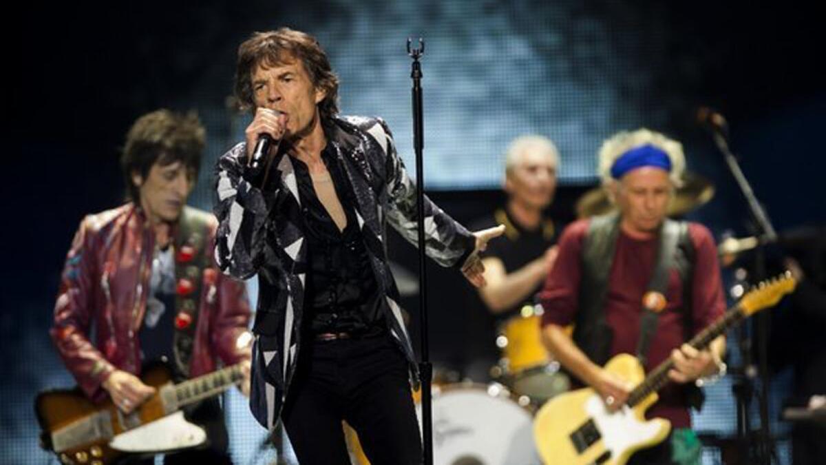 The Rolling Stones -- Ron Wood, left, Mick Jagger, Charlie Watts and Keith Richards -- perform at Staples Center in Los Angeles in 2013.