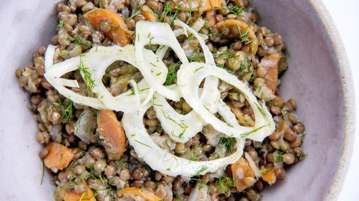 Fennel and dill add freshness to this hearty lentil salad.