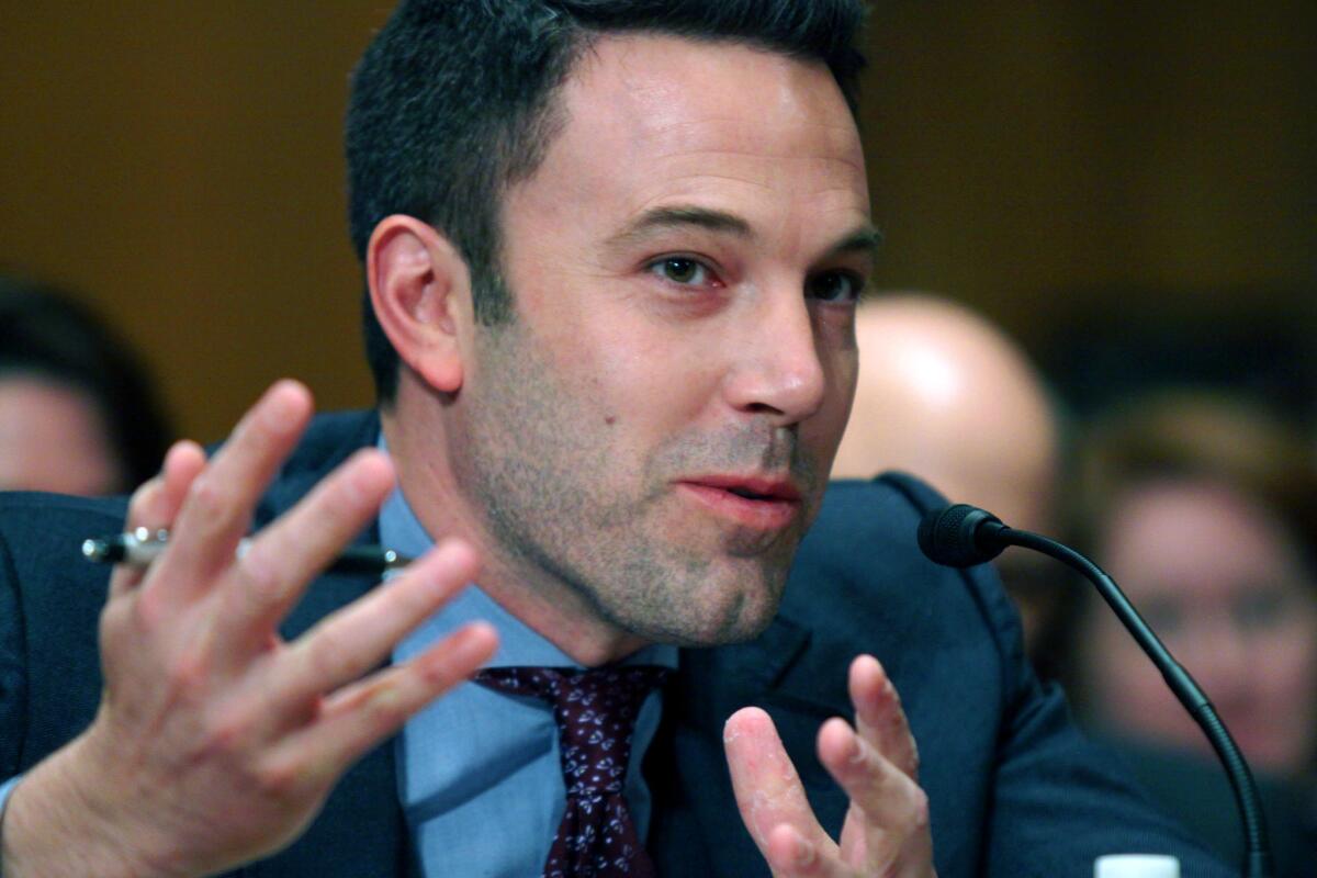 Actor Ben Affleck testifies on Capitol Hill in Washington on March 26, 2015, before the Senate State, Foreign Operations, and Related Programs subcommittee hearing on diplomacy, development and national. security.