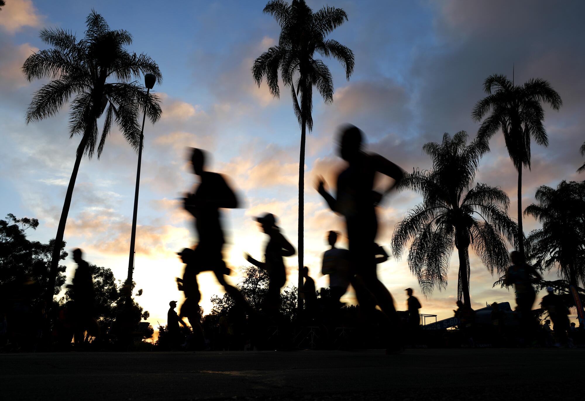 Runners start the Rock 'n' Roll Marathon and Half at sunrise on Sixth Ave. next to Balboa Park on Sunday