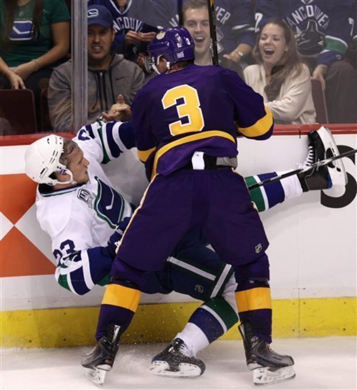 Drew Doughty & Anze Kopitar wearing old school purple & gold Kings