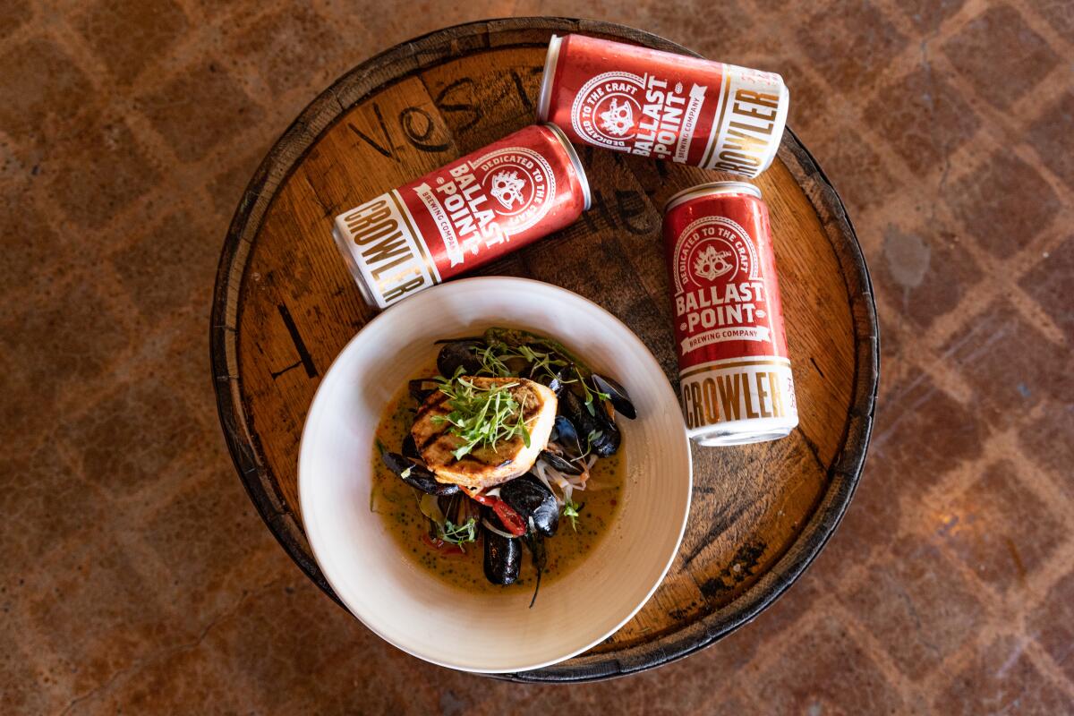 Ballast Point Miramar will serve a three-course Valentine's Day dinner that begins with beer-steamed mussels.