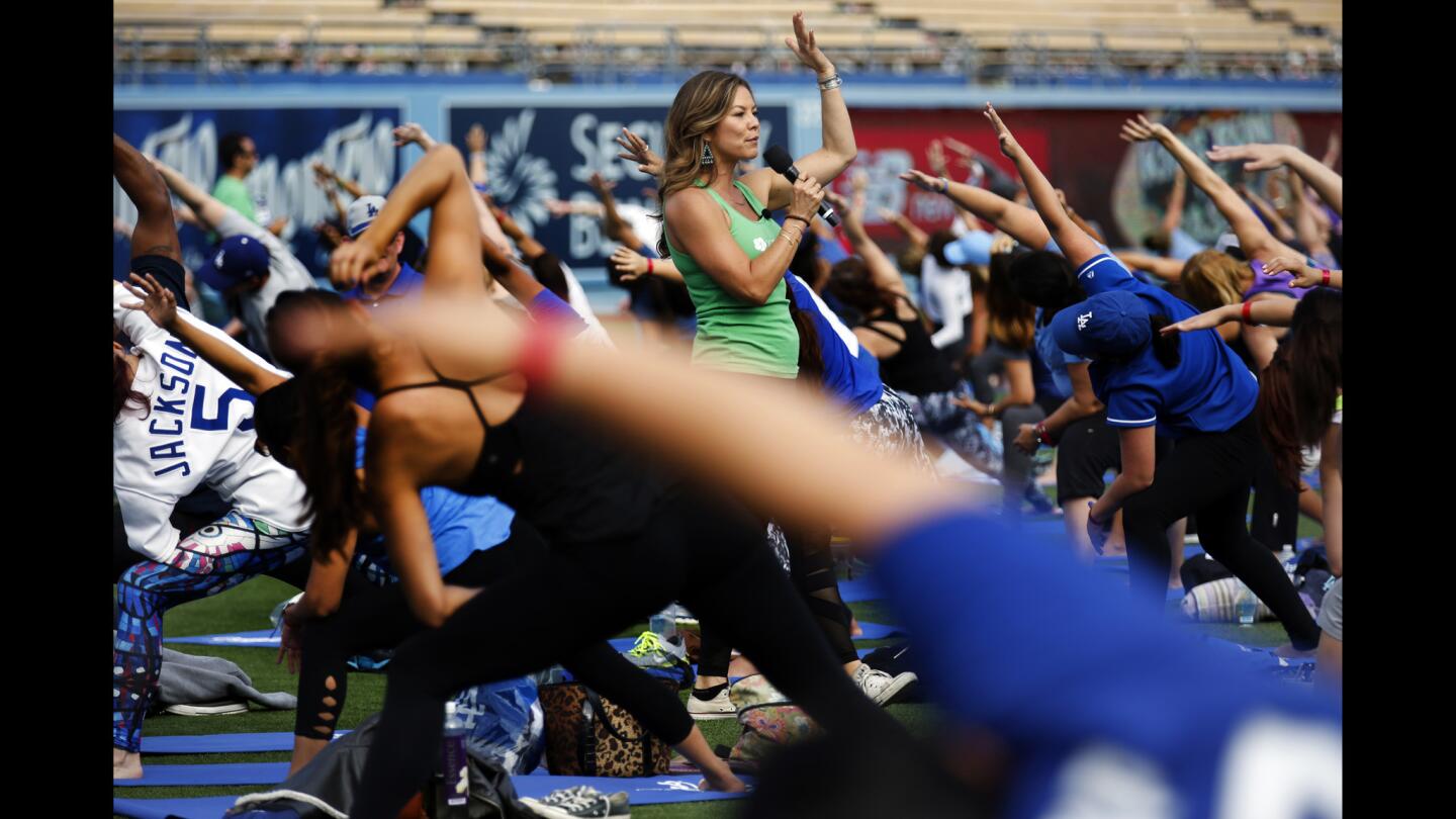 Yoga class at Dodger Stadium