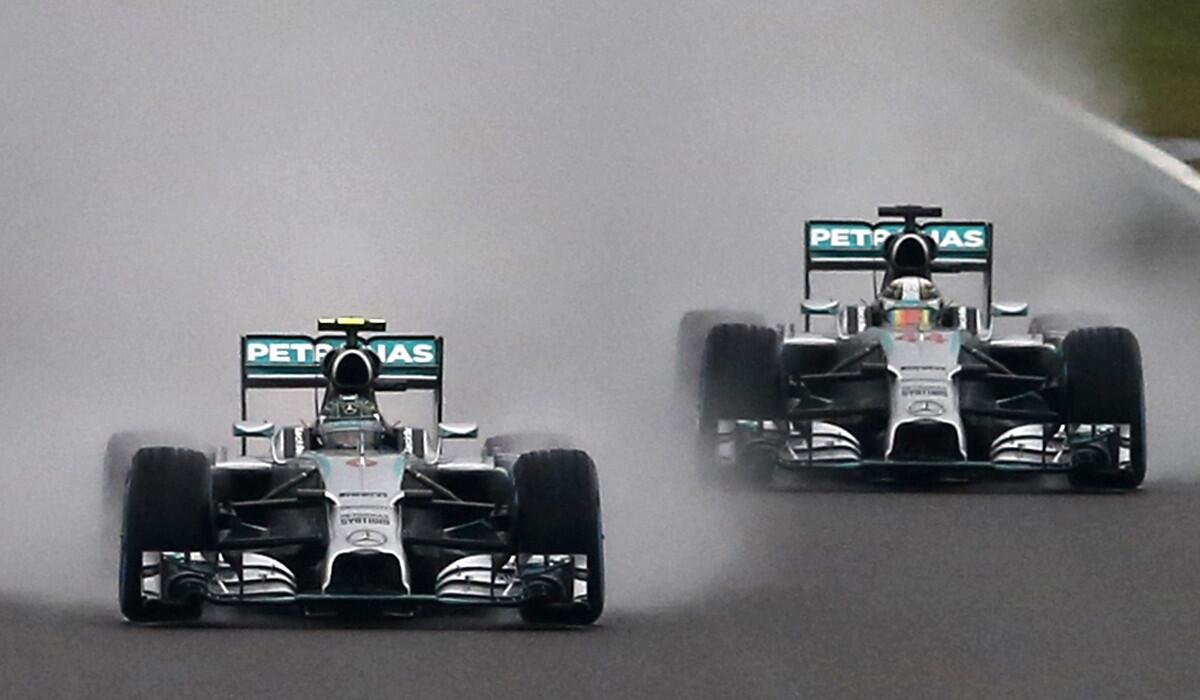 Formula One driver Nico Rosberg leads Mercedes teammate Lewis Hamilton during he Japanese Grand Prix on Sunday.