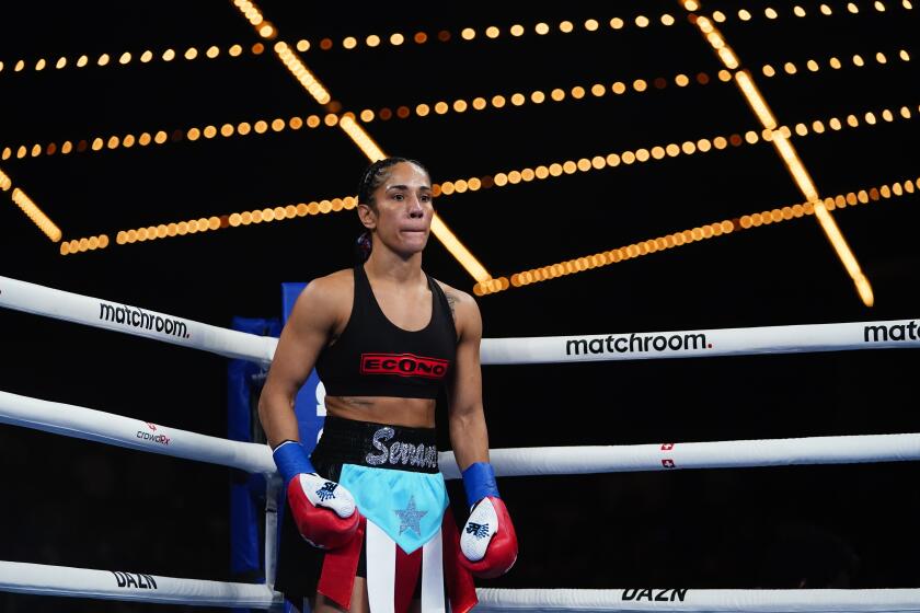 Puerto Rico's Amanda Serrano before a women's featherweight championship boxing bout against Mexico's Erika Cruz Hernandez Saturday, Feb. 4, 2023 in New York. Serrano won the fight. (AP Photo/Frank Franklin II)