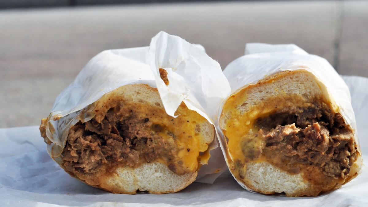 Classic Philly cheesesteak from the South Philly Experience food truck with Cheez Whiz and without onions.