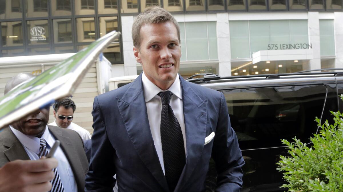 New England Patriots quarterback Tom Brady arrives for his appeal hearing at NFL headquarters in New York on Tuesday.