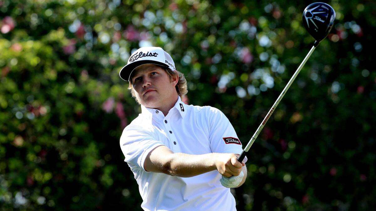 Zac Blair watches his tee shot at No. 9 during the third round of the Sony Open on Saturday.