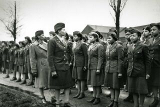 A U.S. Army photo of the 6888th, an all-Black, all-women Army postal battalion during World War II.  