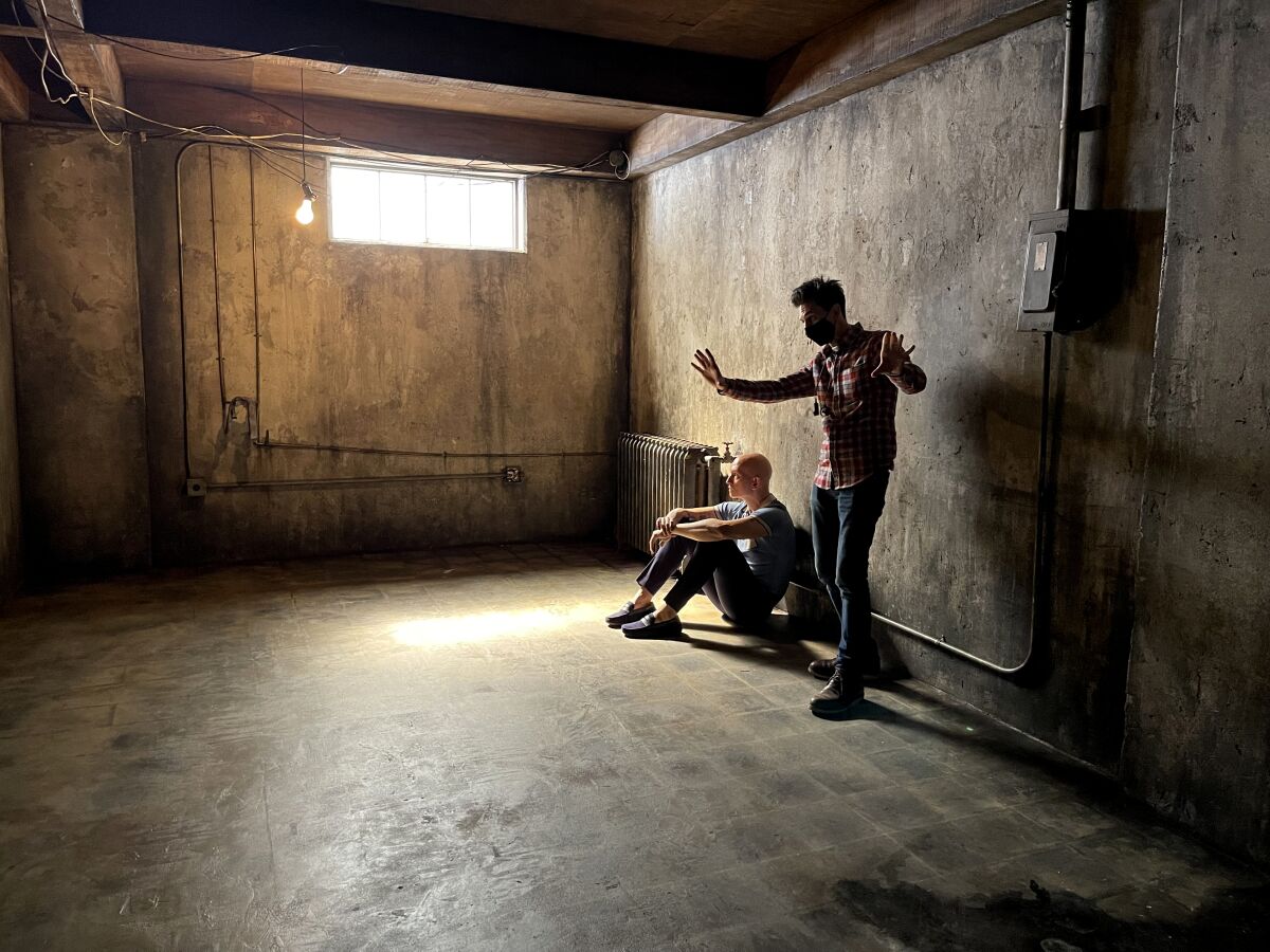 "Barry" cinematographer Carl Herse gestures on the set where actor Anthony Carrigan's NoHo Hank is held captive.