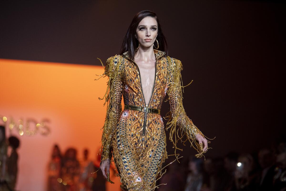 Model Larissa Marchiori walks the runway at The Blonds fashion show at Spring Place on Wednesday, Sept. 14, 2022, in New York. (AP Photo/Brittainy Newman)