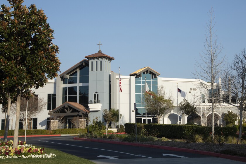 SANTA CLARITA, CA - FEBRUARY 01: Trinity Classicial Academy is one of three private schools in Santa Clarita that had been cited for students or staffers failing to wear masks as required under COVID-19 orders. Private schools have turned away L.A. County health inspectors checking on COVID-19 rules. Photographed on Tuesday, Feb. 1, 2022. (Myung J. Chun / Los Angeles Times)