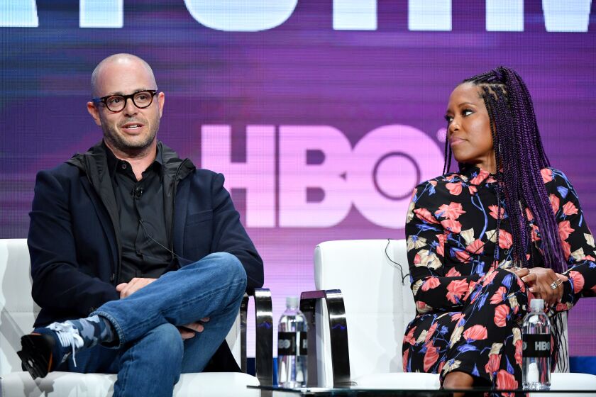 Damon Lindelof and Regina King of 'Watchmen' speak during the HBO segment of the Summer 2019 Television Critics Association Press Tour 2019 in Beverly Hills.