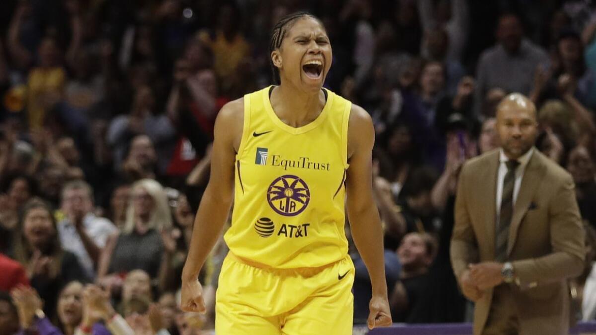 Sparks guard Riquna Williams, shown during a game earlier this season, had plenty to yell about Sunday after making five three-pointers in a win over Atlanta.