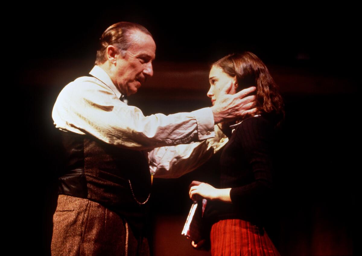 George Hearn, left, and Natalie Portman star in "The Diary of Anne Frank" on Broadway in 1997.