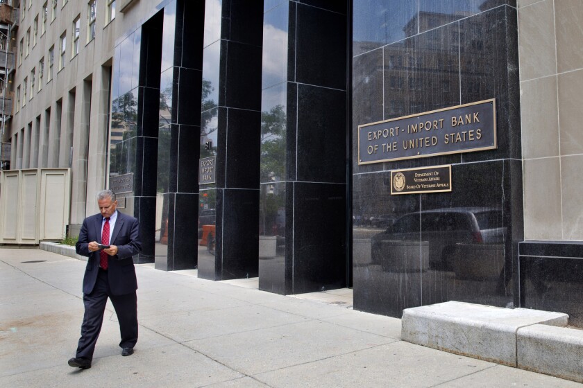 A man walks out of the Export-Import Bank in Washington on July 28.