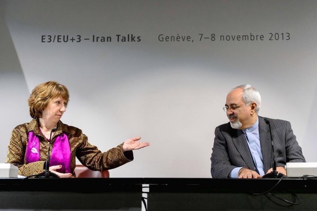 Catherine Ashton, the EU foreign policy chief, and Iranian Foreign Minister Mohammad Javad Zarif attend a final news conference in Geneva after the three days of talks failed to reach a deal.