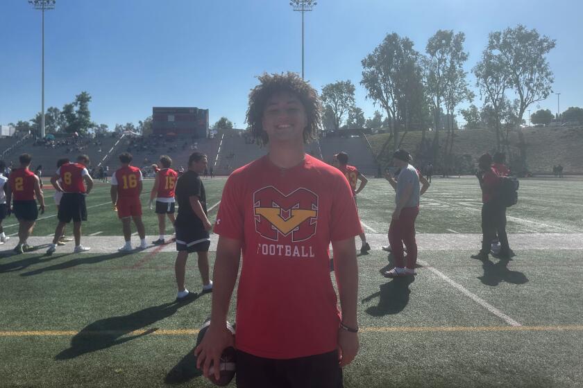 Mission Viejo quarterback Luke Fahey poses for a photo during the Diablos' passing tournament on Saturday.