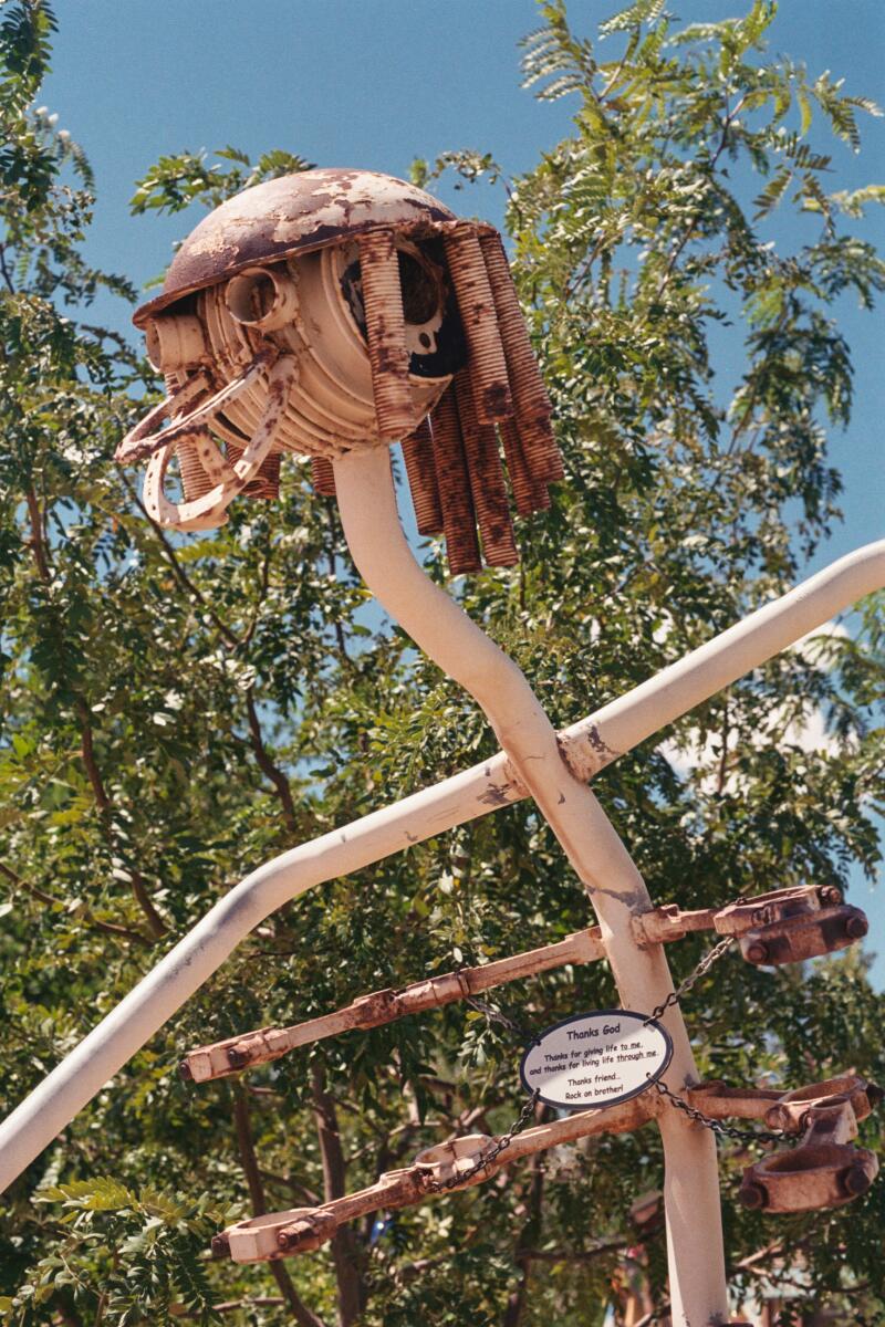 A funky guy made of recycled machinery at Carl's Critter Garden in Hanksville, Utah.