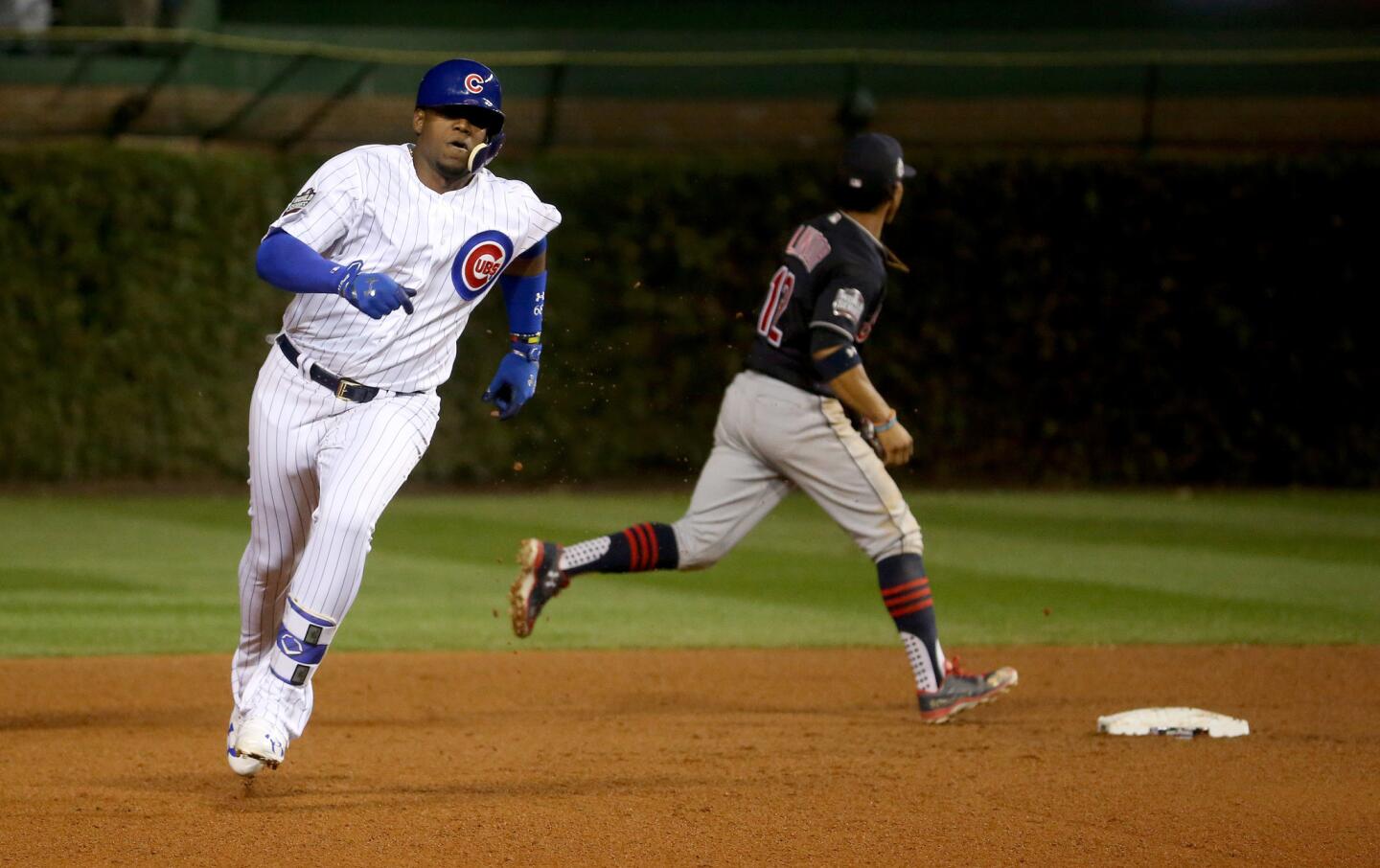 Jorge Soler runs to third base for a triple in the seventh inning Friday, Oct. 28, 2016, in Game 3 of the World Series at Wrigley Field.