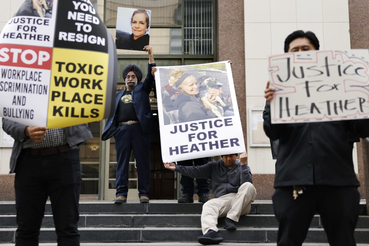L.A. County restaurant inspectors protest the death of Heather Hughes.