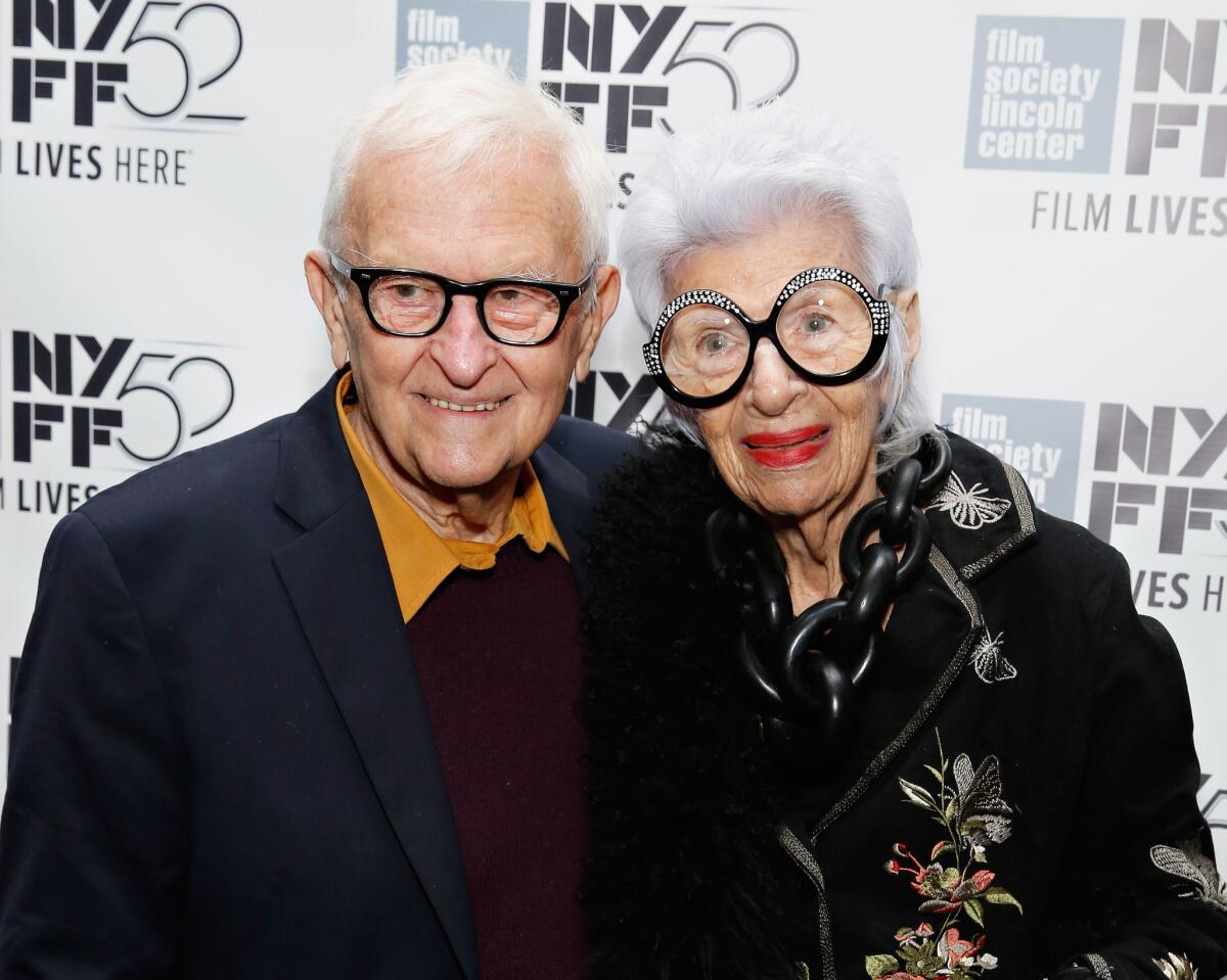 Director Albert Maysles, left, and fashion icon Iris Apfel at the New York Film Festival.
