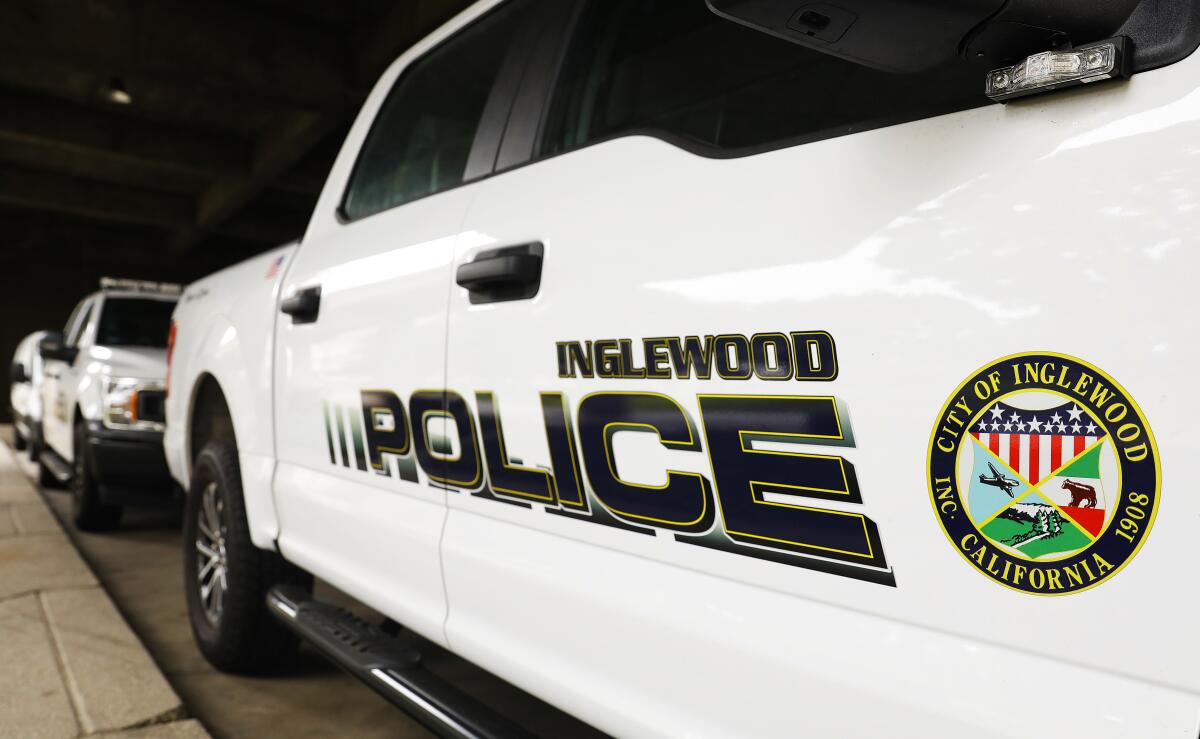 Vehicles from the Inglewood Police Department in 2021.