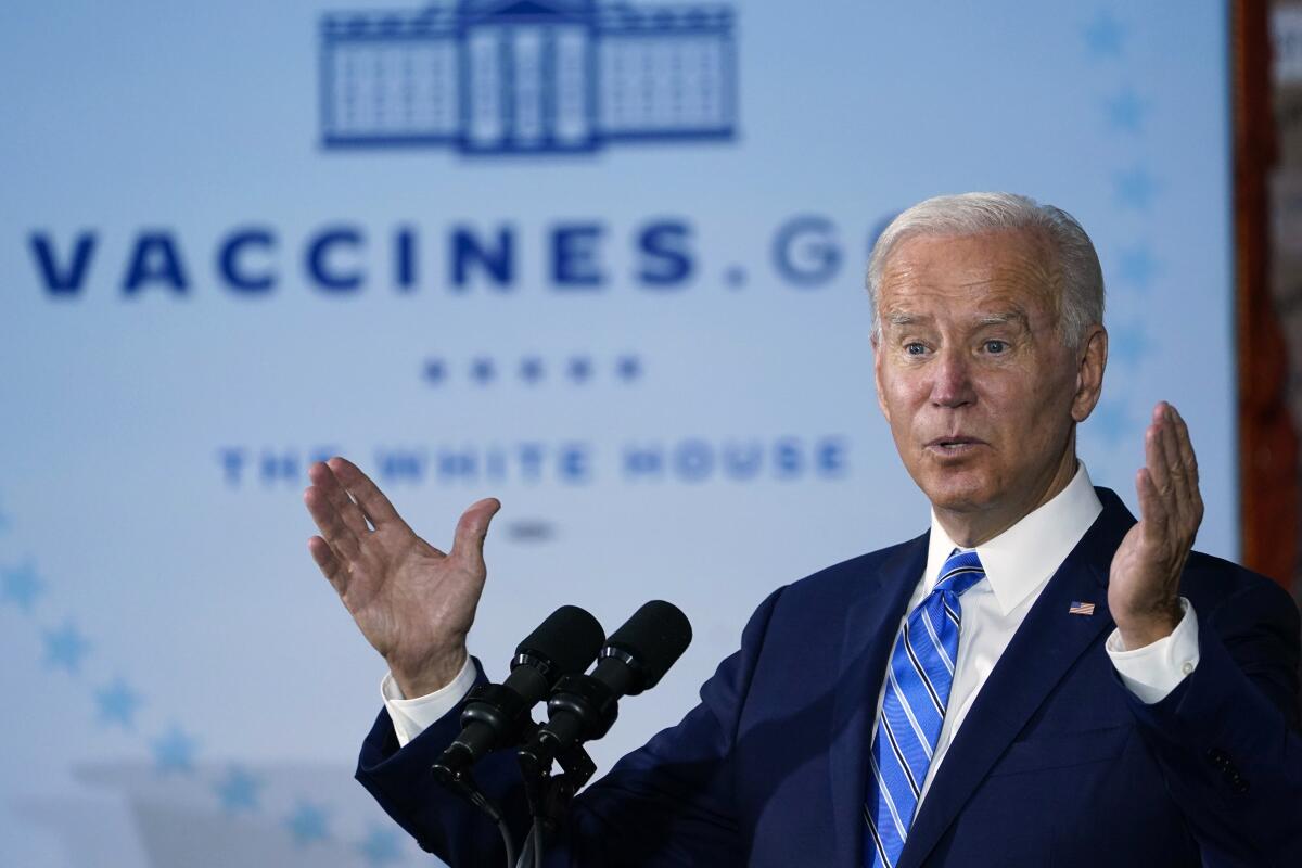President Biden promotes COVID-19 vaccinations during an appearance in Elk Grove Village, Ill., on Oct. 7, 2021 