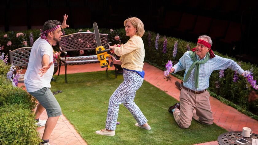 Eddie Martinez, Peri Gilpin and Mark Pinter (from left) in the Old Globe Theatre's "Native Gardens."