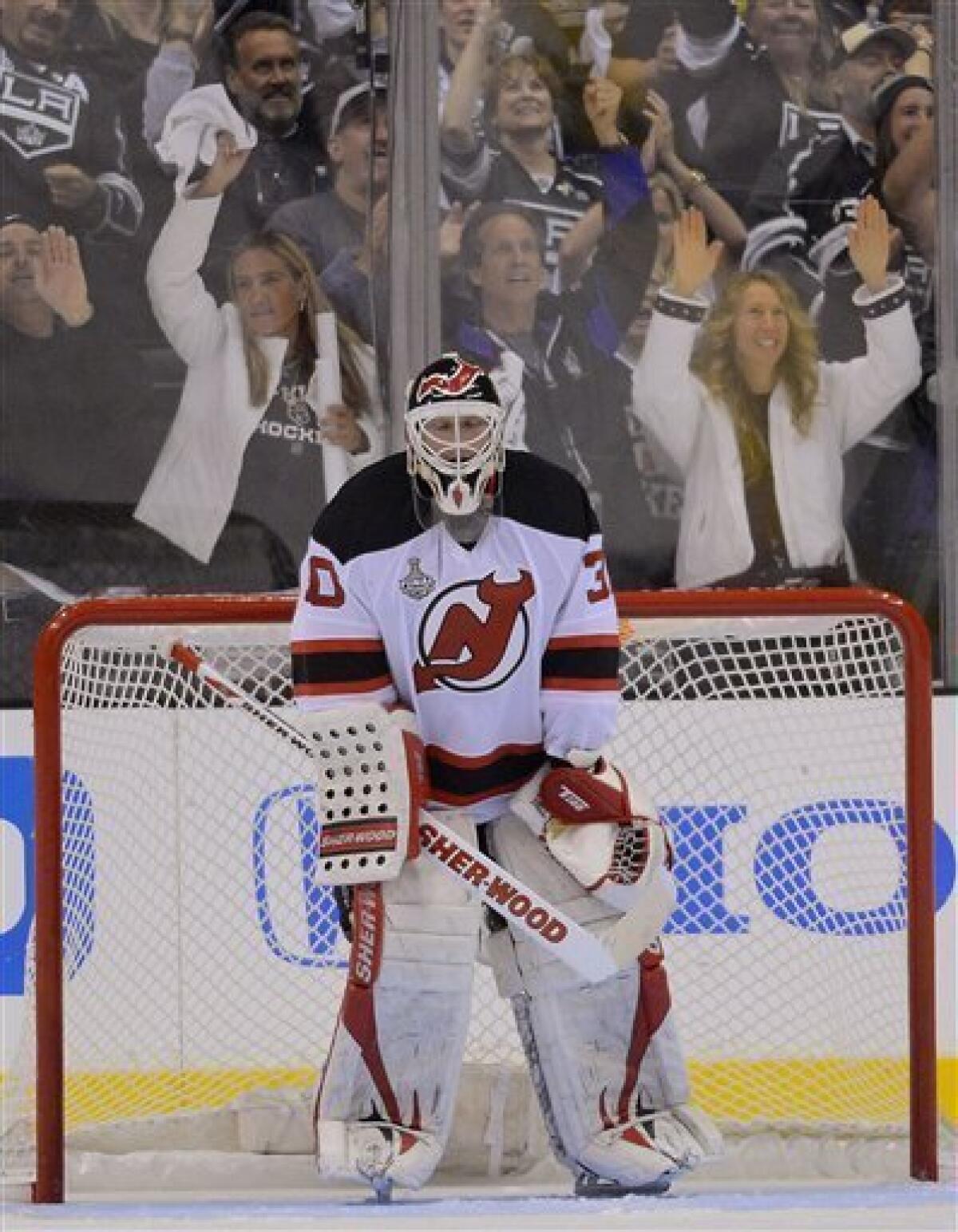 New Jersey Devils Martin Brodeur reacts after Adam Henrique scores the game  winning goal in overtime against the New York Rangers in game 6 of the  Eastern Conference Finals of the Stanley