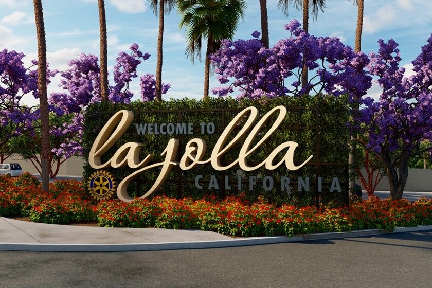 This proposal for a "Welcome to La Jolla" sign would be at the triangular median at La Jolla Shores Drive and Torrey Pines Road.