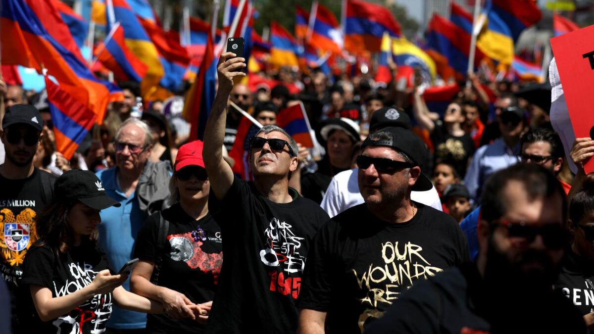 Activists in L.A. march on a day of remembrance of the Armenian genocide 