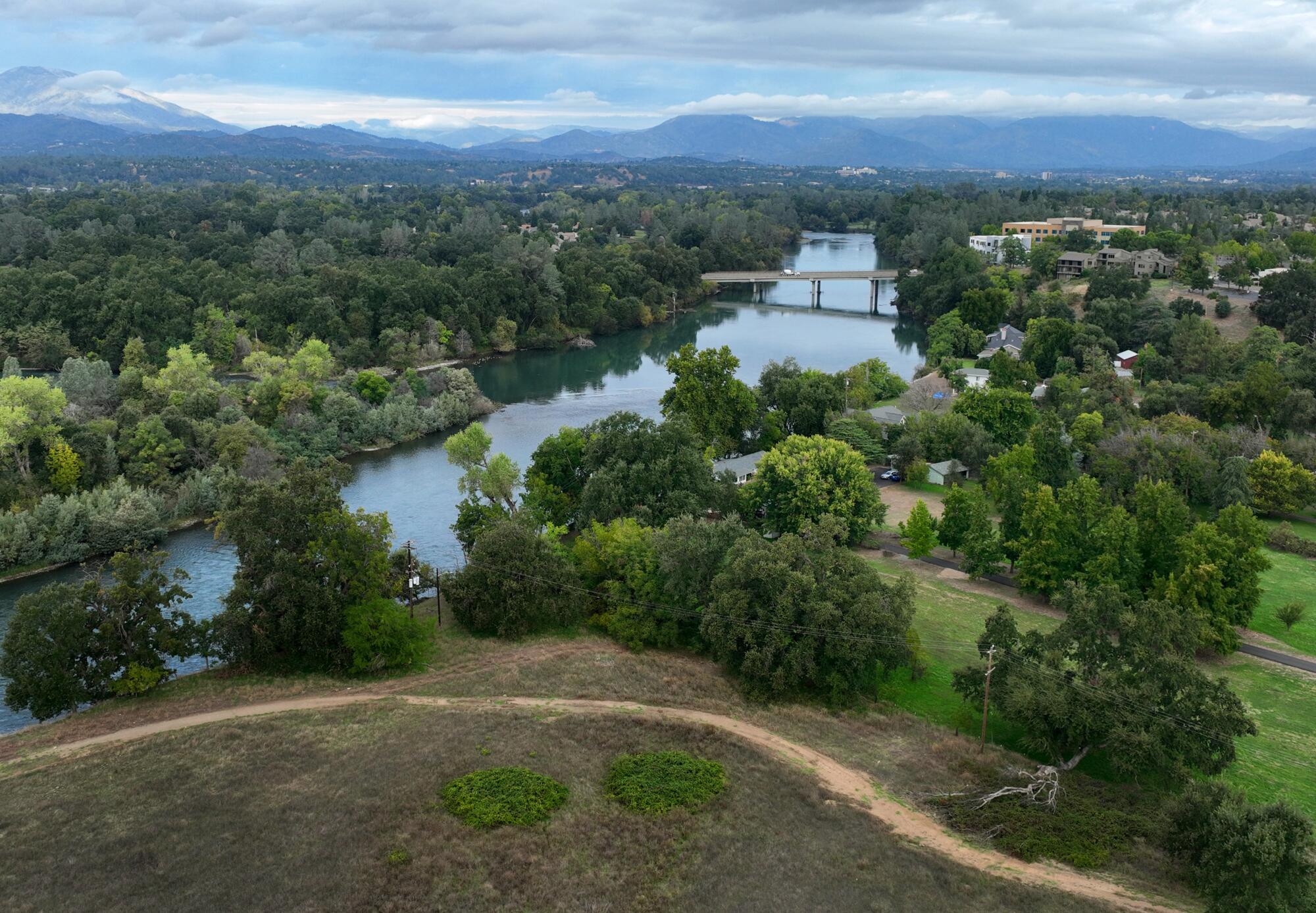 An aerial view of the Sacramento River. 
